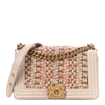 Chanel Braided Tweed Lambskin Medium Boy Flap Pink 1 of 14