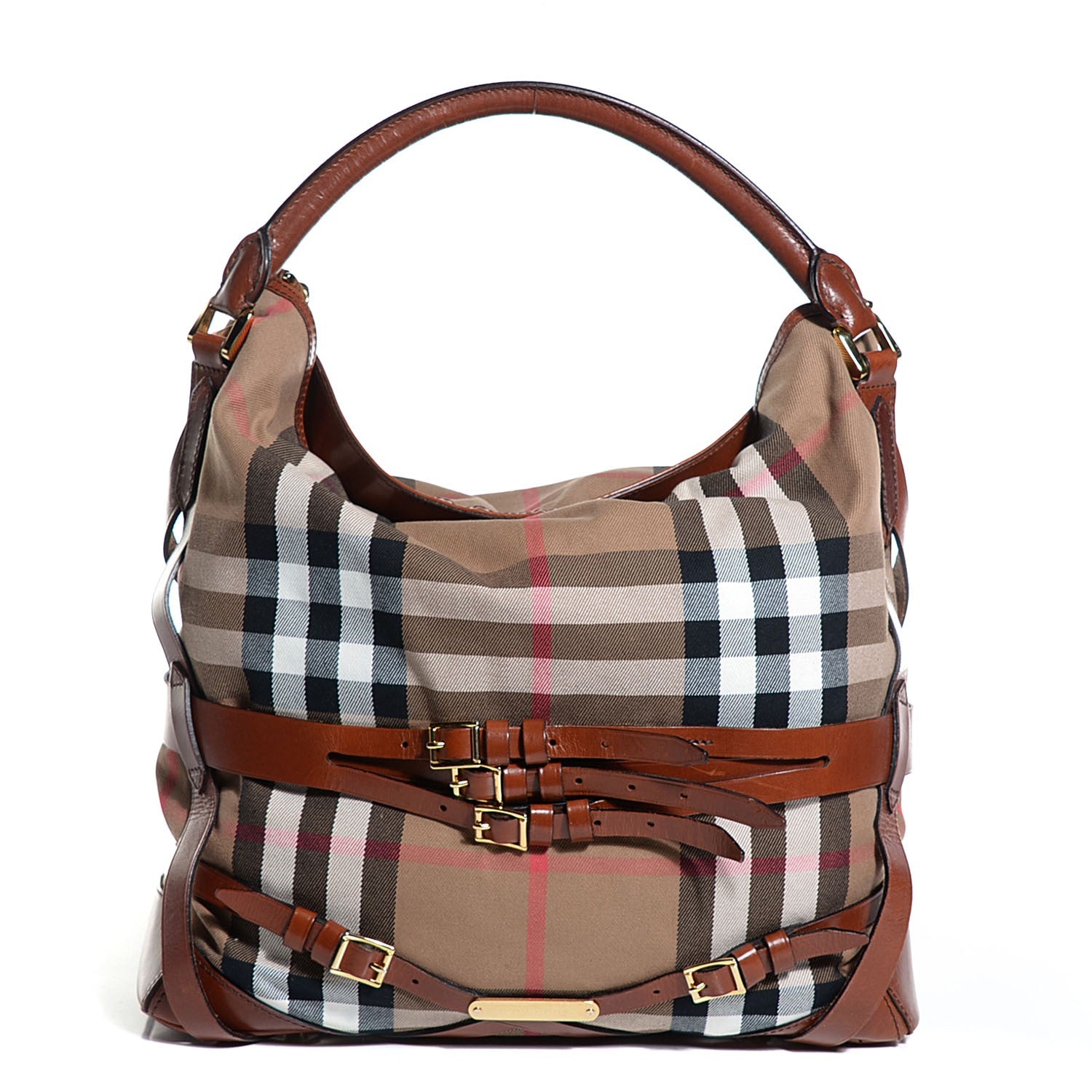 Burberry House Check Bridle Calfskin Medium Gosford Hobo Dark Tan 1 of 12