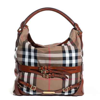 Burberry House Check Bridle Calfskin Medium Gosford Hobo Dark Tan 1 of 12