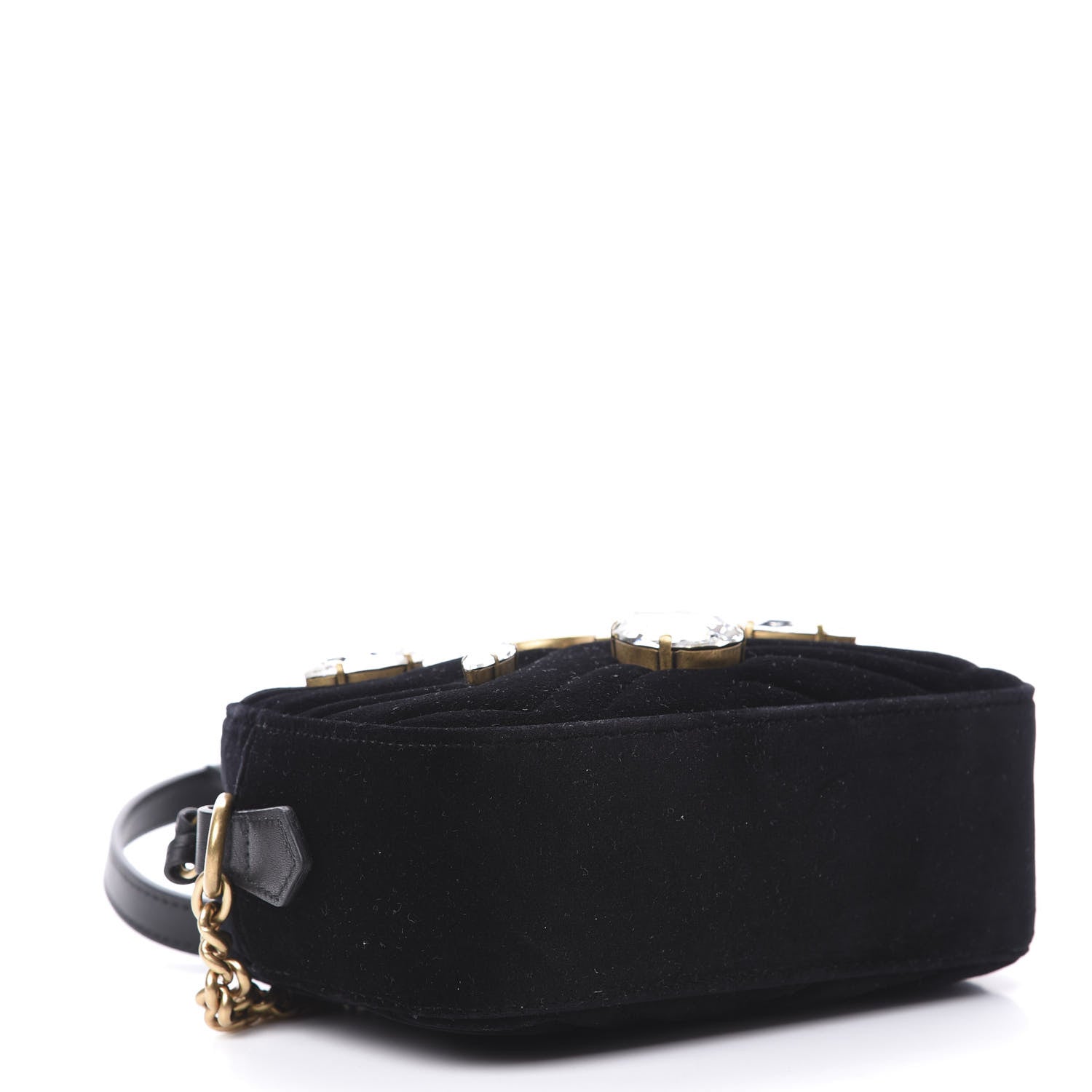 Gucci Velvet Matelasse Marquise Crystals Mini GG Marmont Chain Shoulder Bag Black 4 of 10