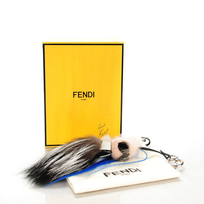 Fendi Mink Fox Goat Fur Mini Karlito Bag Charm Blue 3 of 4