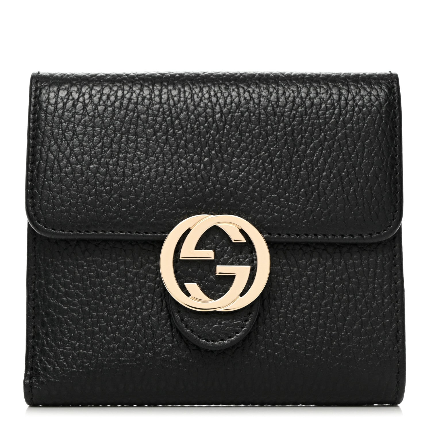 Gucci Dollar Calfskin Interlocking G French Wallet Black 1 of 10