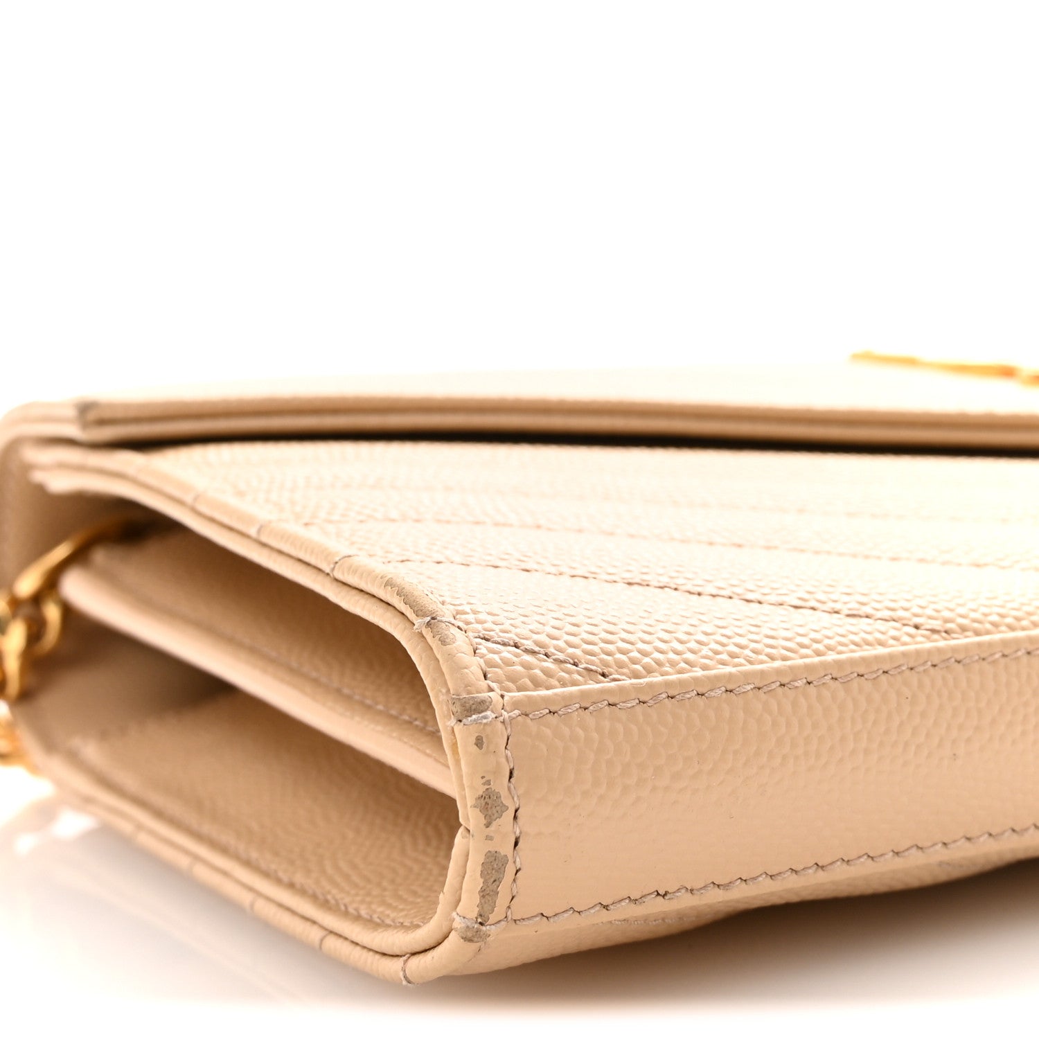 Saint Laurent Grain De Poudre Matelasse Chevron Monogram Chain Wallet Nude Powder 8 of 9