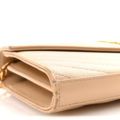 Saint Laurent Grain De Poudre Matelasse Chevron Monogram Chain Wallet Nude Powder 8 of 9