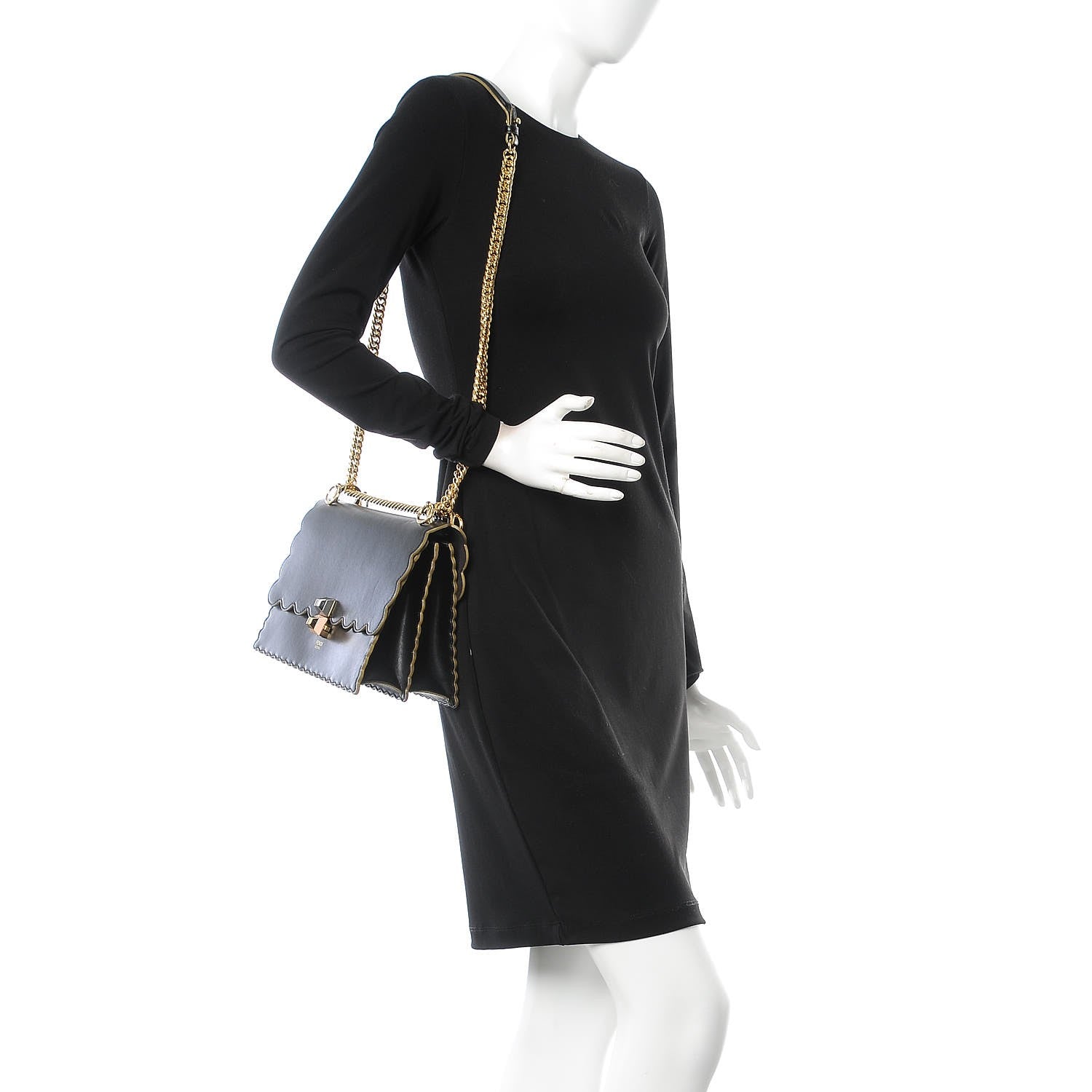 Fendi Vitello Liberty Scalloped Studded Kan I Shoulder Bag Black 3 of 10