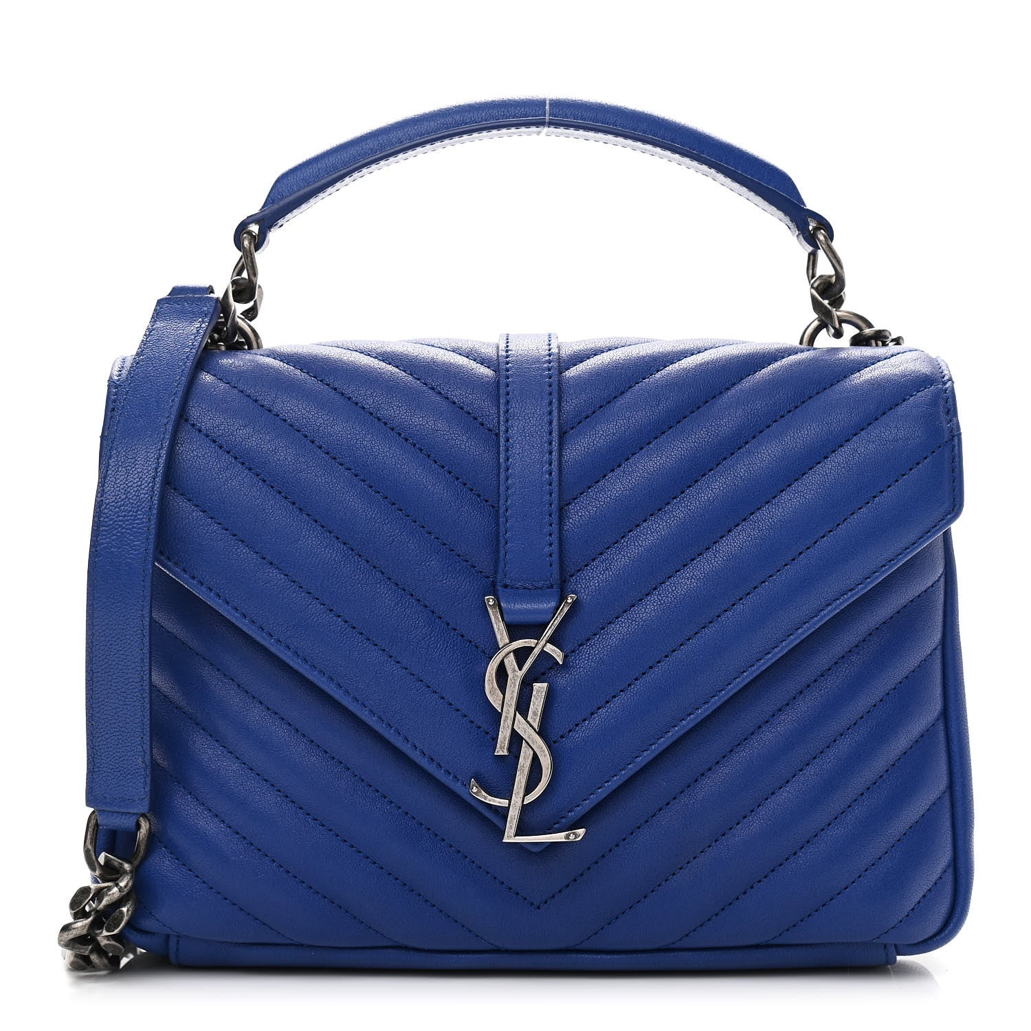 Saint Laurent Sheepskin Matelasse Chevron Monogram Medium College Bag Royal Blue 1 of 9