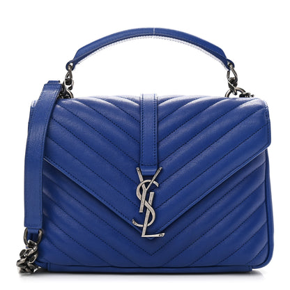 Saint Laurent Sheepskin Matelasse Chevron Monogram Medium College Bag Royal Blue 1 of 9