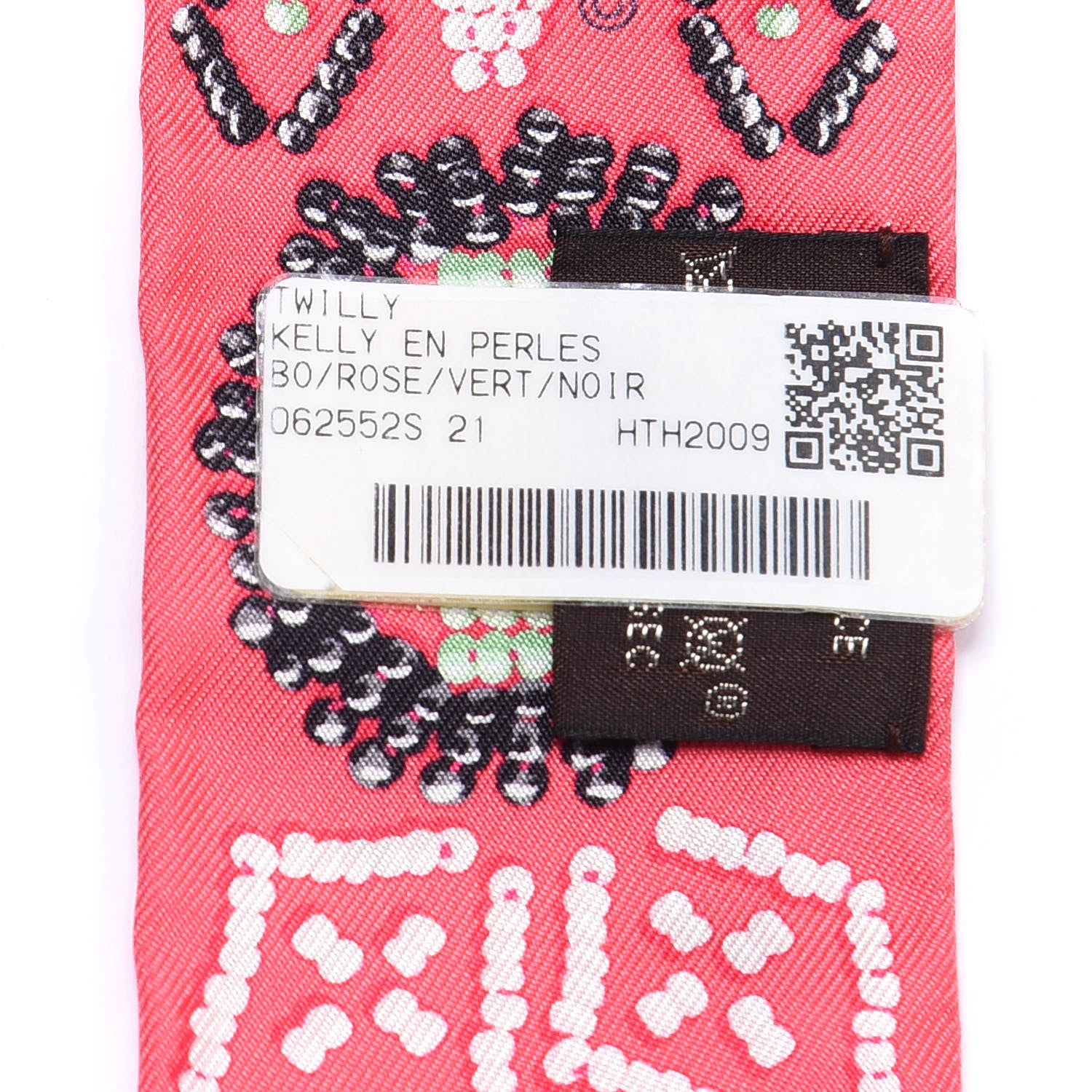 Hermes Silk Kelly En Perles Twilly Rose Vert Black 3 of 4