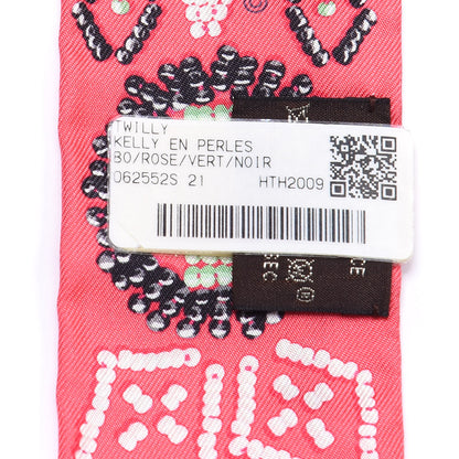 Hermes Silk Kelly En Perles Twilly Rose Vert Black 3 of 4