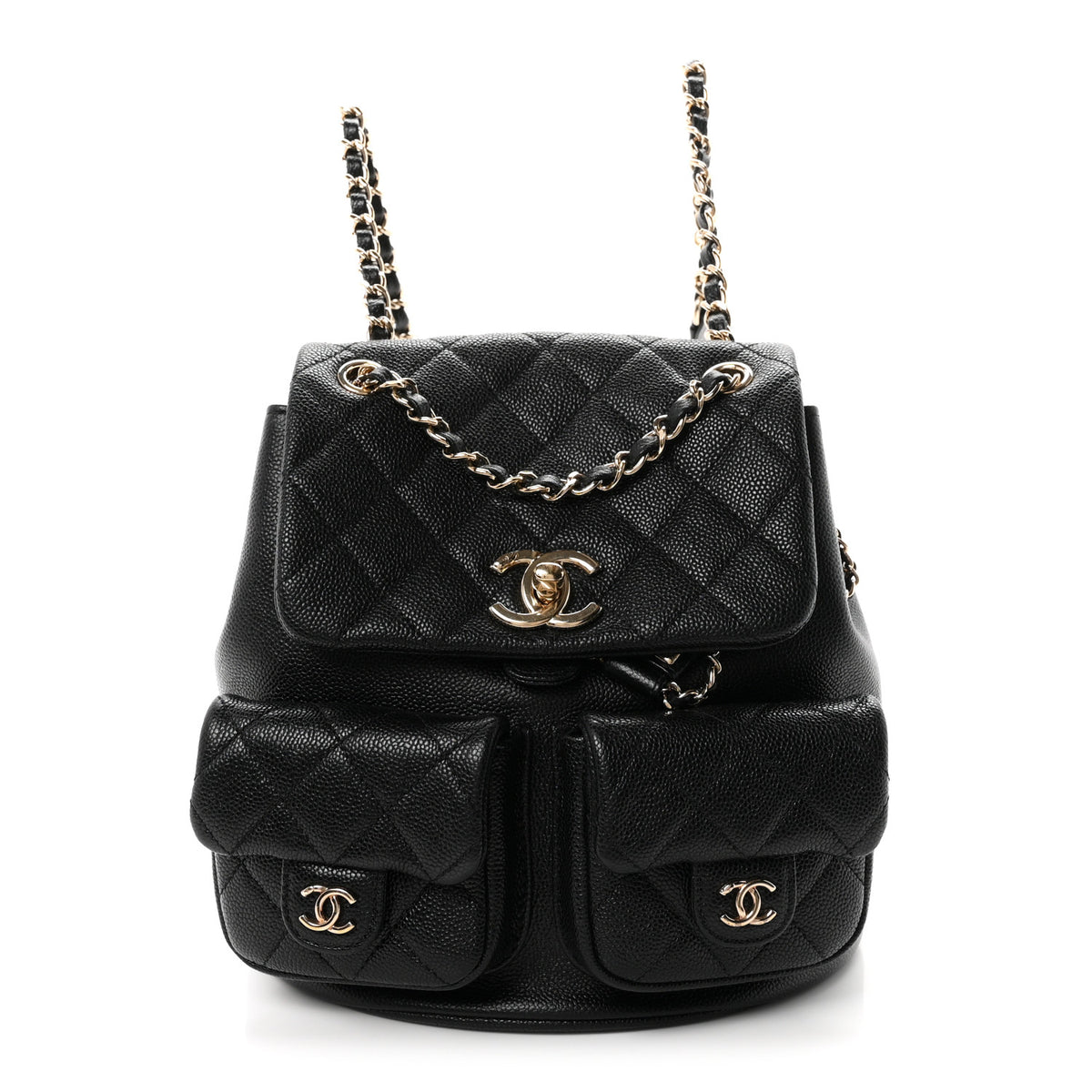 Chanel Shiny Caviar Quilted Medium Duma Pockets Drawstring Backpack Black 1 of 9
