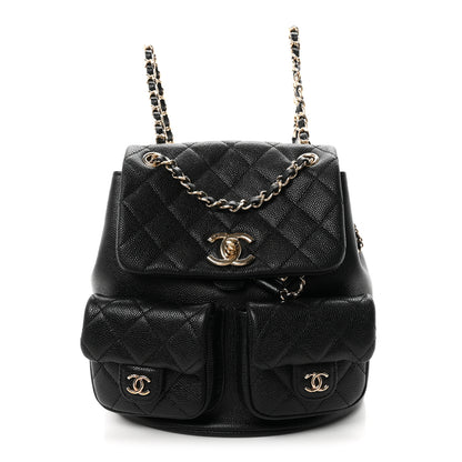 Chanel Shiny Caviar Quilted Medium Duma Pockets Drawstring Backpack Black 1 of 9