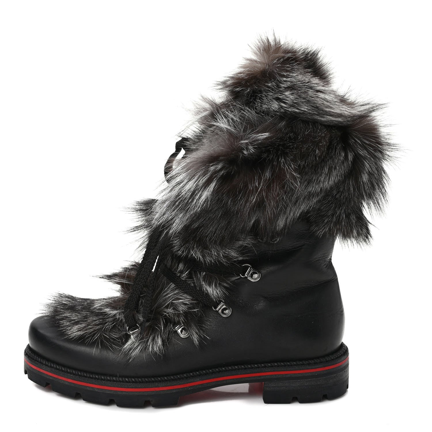 Christian Louboutin Calfskin Fur Mens Snow Black Flat Hiking Boots 43 Black 1 of 8