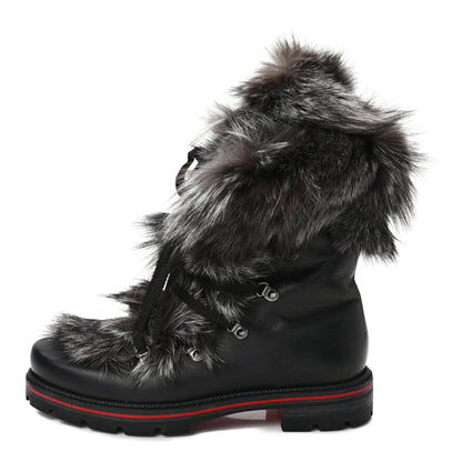 Christian Louboutin Calfskin Fur Mens Snow Black Flat Hiking Boots 43 Black 1 of 8
