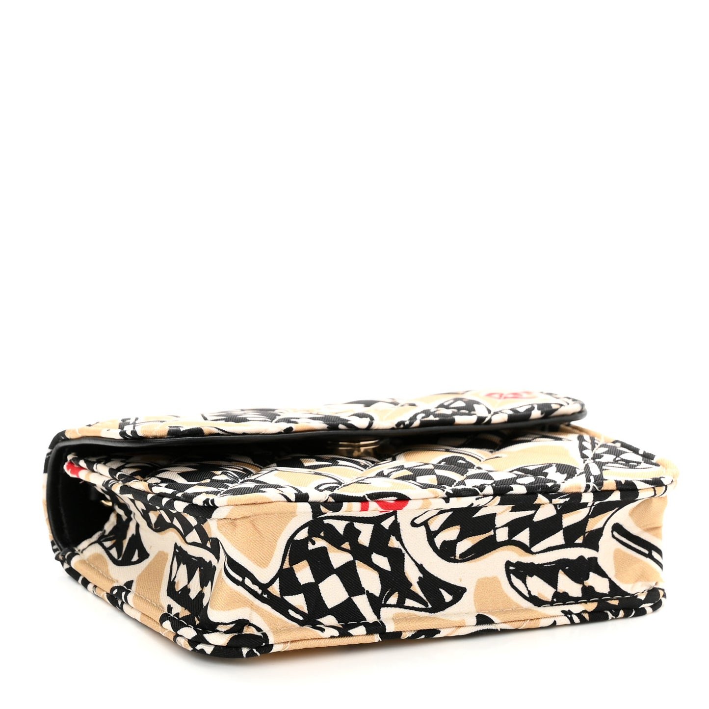 Canvas Check Flag Printed CC Clutch With Chain Beige Multicolor
