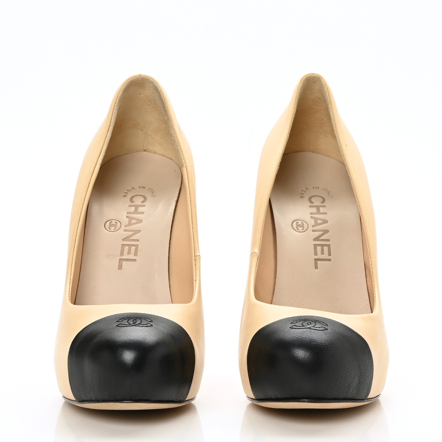 Chanel Lambskin CC Cap Toe Pumps 36.5 Beige Black 2 of 8
