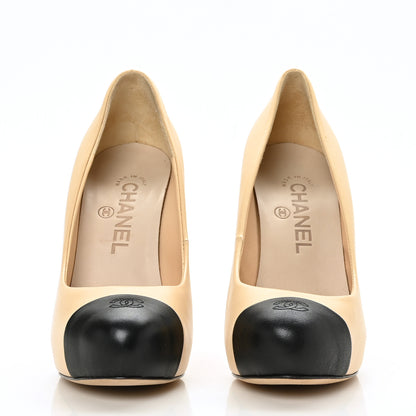 Chanel Lambskin CC Cap Toe Pumps 36.5 Beige Black 2 of 8