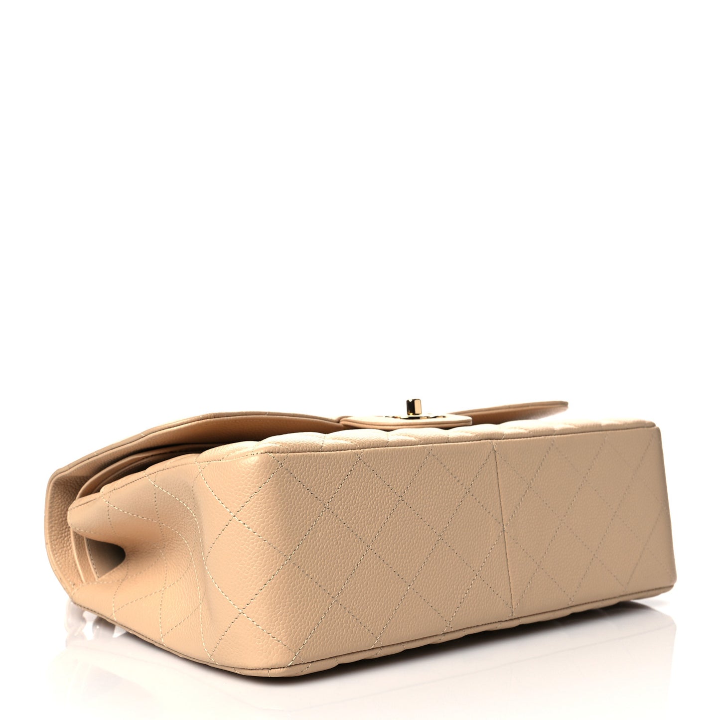 Caviar Quilted Jumbo Double Flap Beige Clair