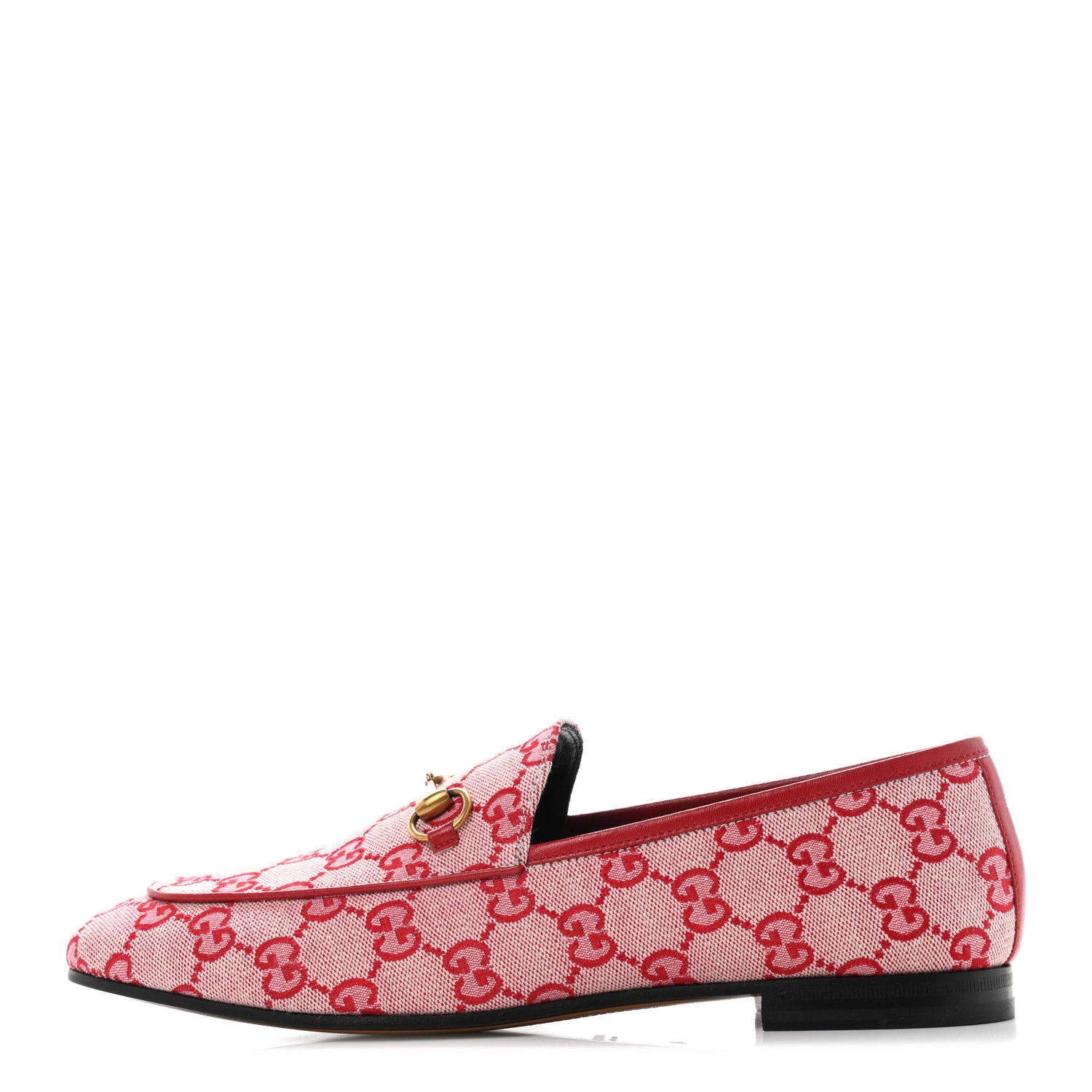 Gucci Canvas GG Monogram Horsebit Womens Jordaan Loafers 40 Gardenia Hibiscus Red 1 of 10