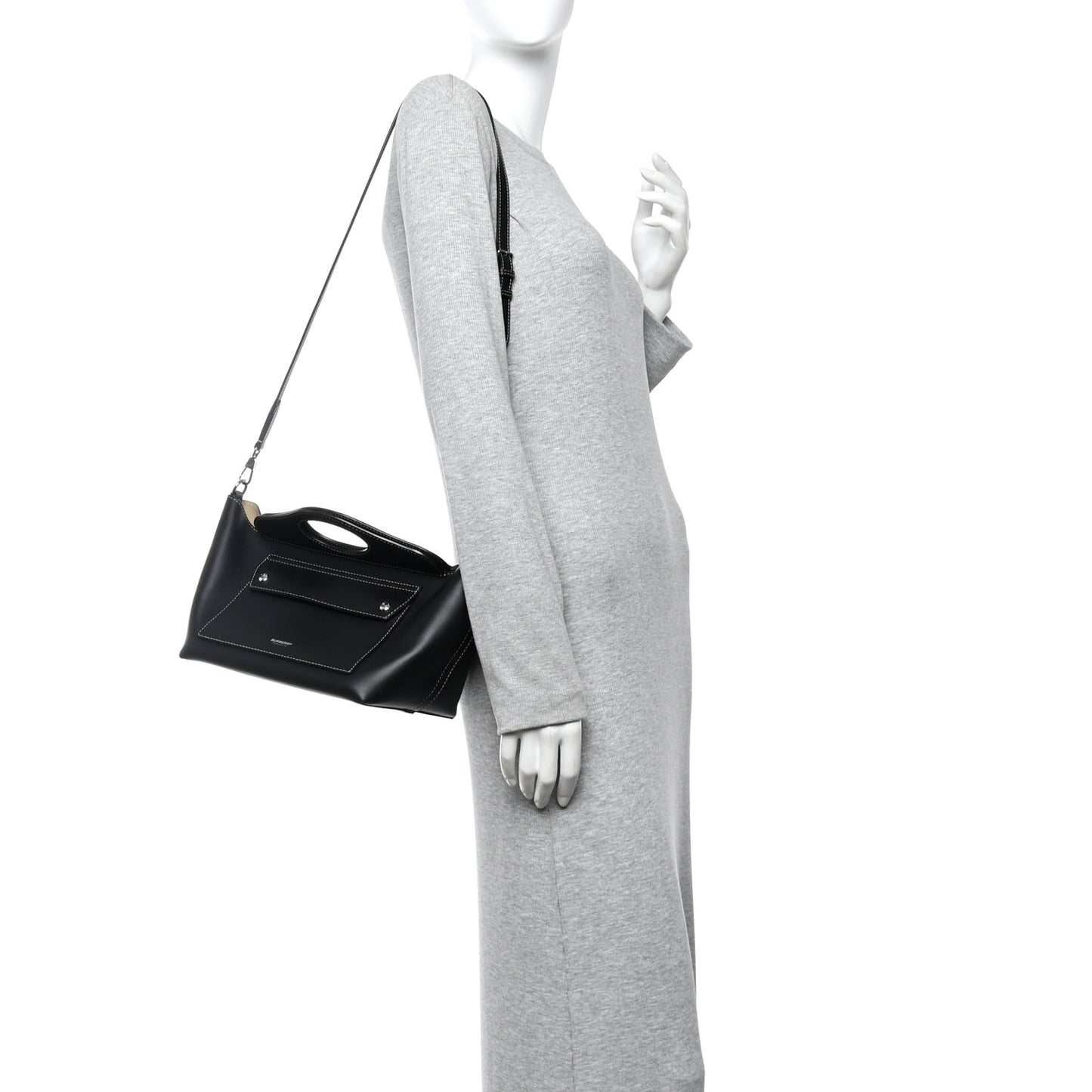 Soft Calfskin Small Pocket Tote Bag Black