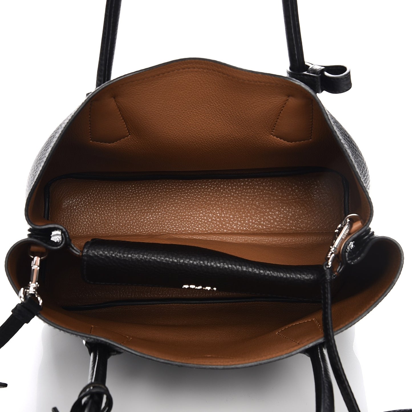 Vitello Daino Small Double Tote Black Cuoio