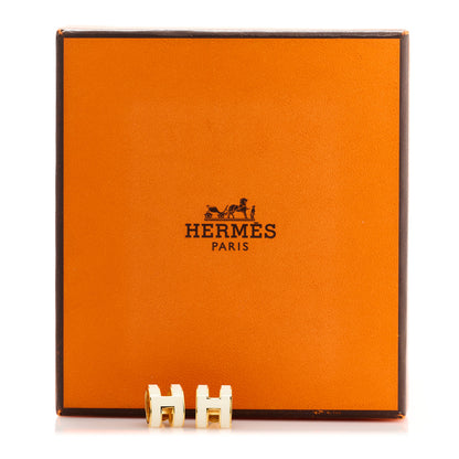 Hermes Gold Lacquered Mini Pop H Earrings White 5 of 5