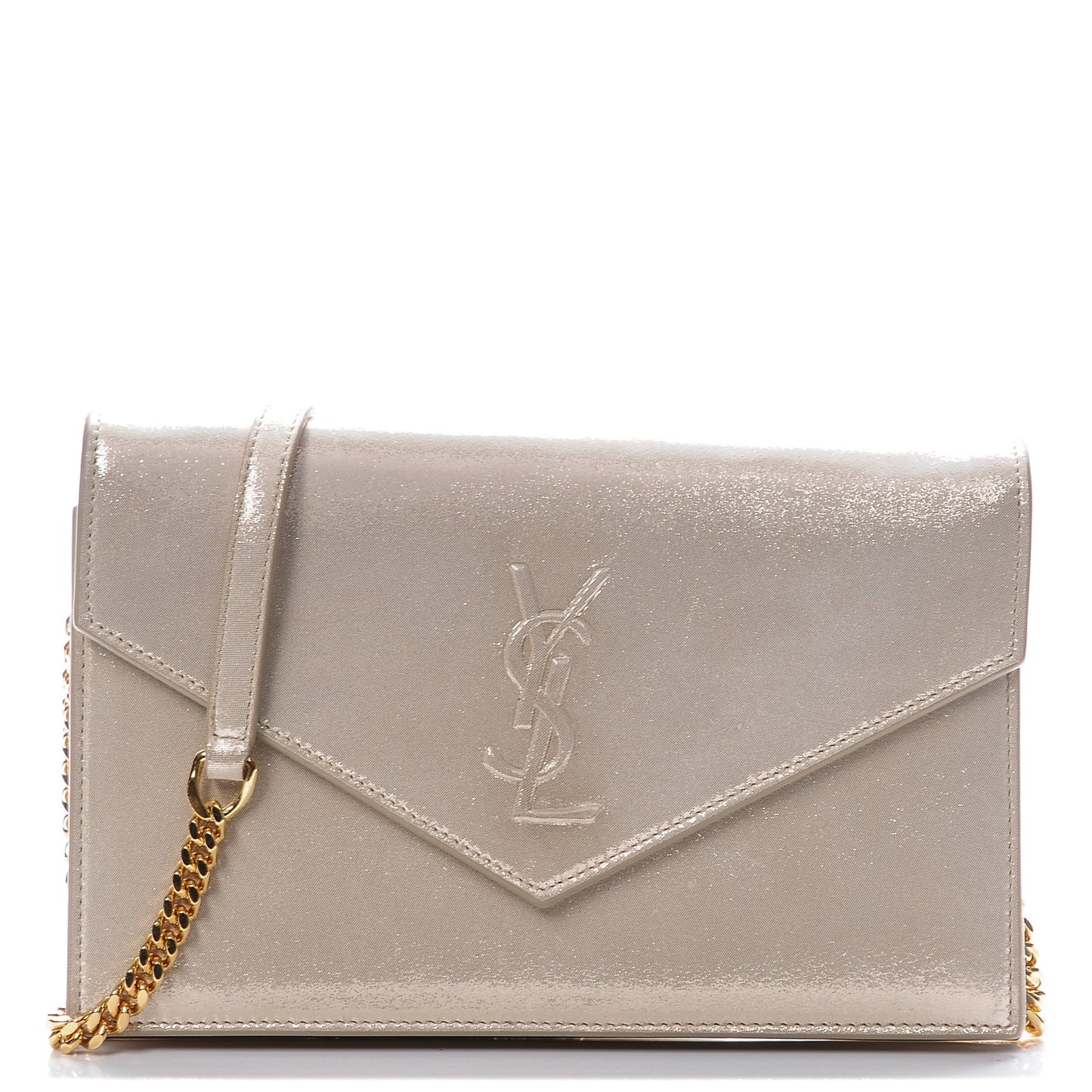 Metallic Fabric Monogram Envelope Chain Wallet Champagne