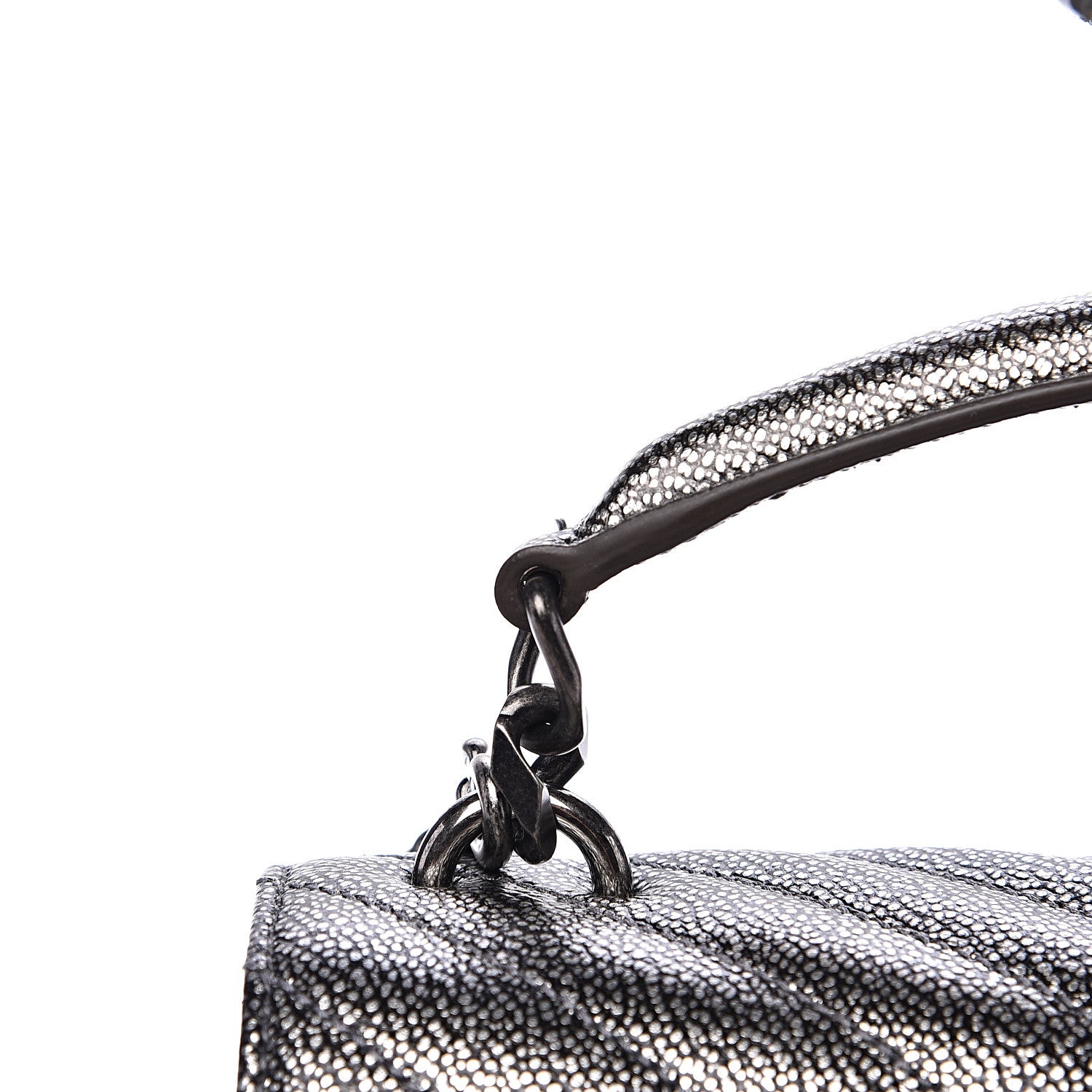 Saint Laurent Metallic Grain De Poudre Matelasse Chevron Monogram Medium College Bag Gunmetal 10 of 11