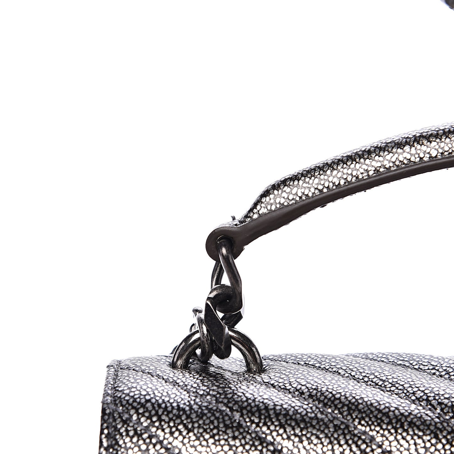 Metallic Grain De Poudre Matelasse Chevron Monogram Medium College Bag Gunmetal