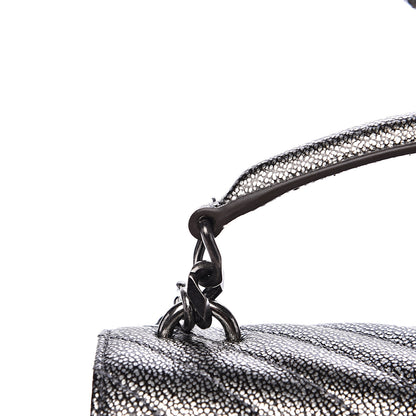Saint Laurent Metallic Grain De Poudre Matelasse Chevron Monogram Medium College Bag Gunmetal 10 of 11