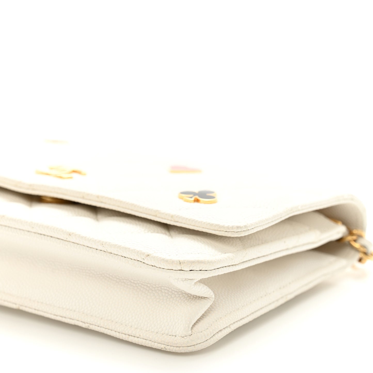 Caviar Quilted Enamel Coco Casino Wallet On Chain WOC White