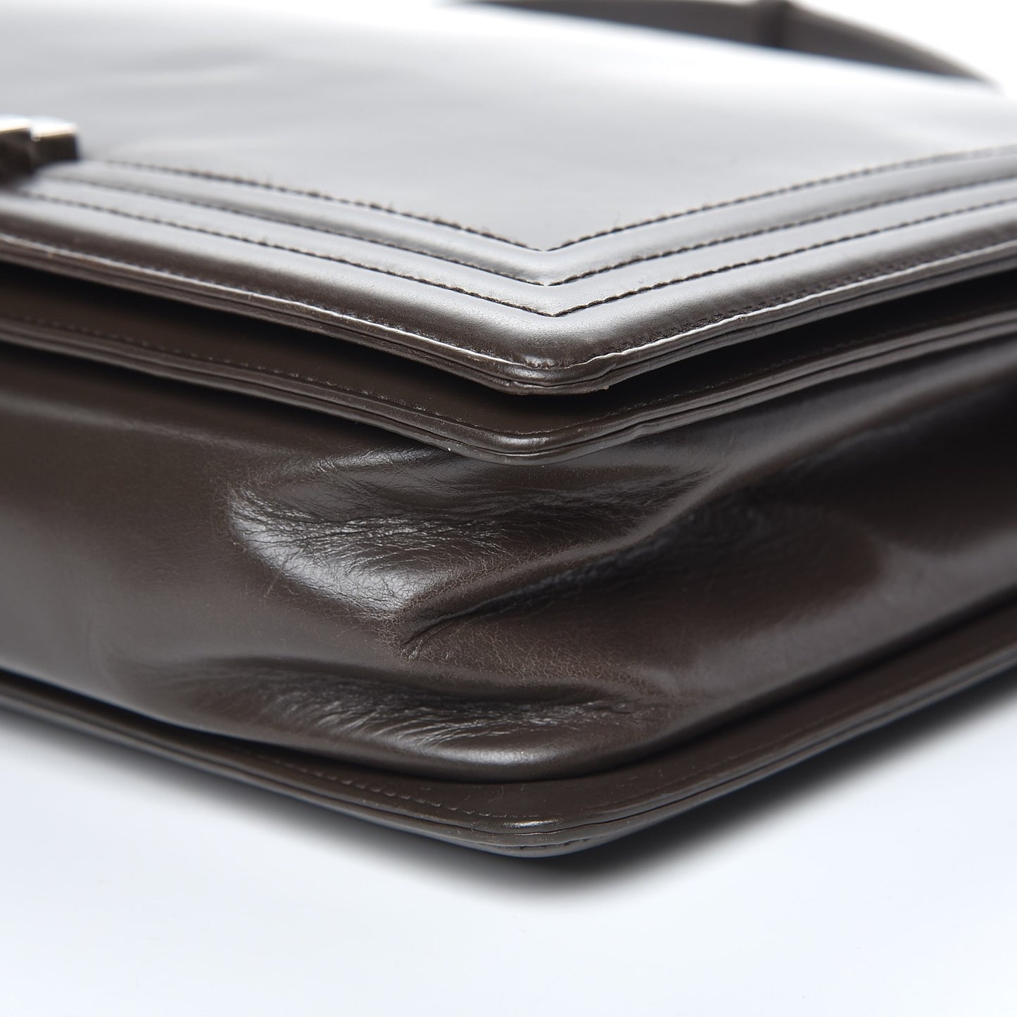 Glazed Calfskin Large Boy Flap Brown