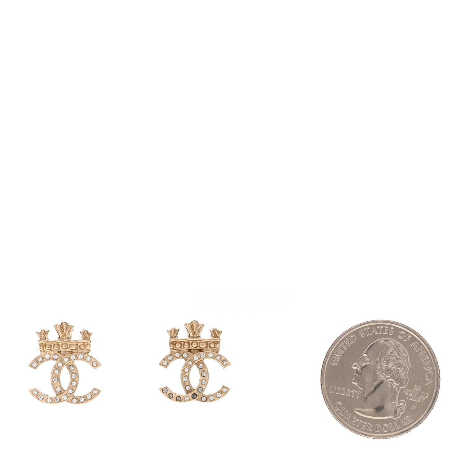Chanel Crystal CC Crown Earrings Gold 2 of 5