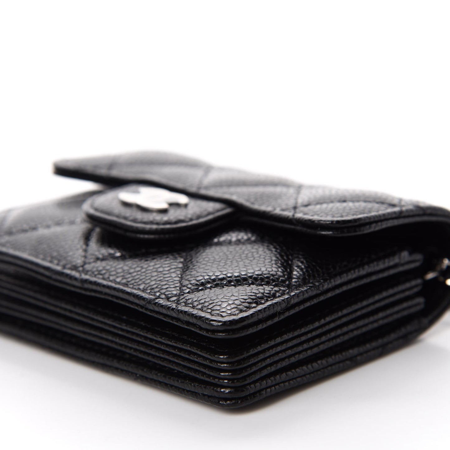 Caviar Quilted Flap Card Holder On Chain Black