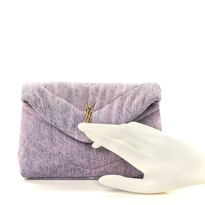 Saint Laurent Denim Quilted Loulou Puffer Monogram Pouch Clutch Bleached Lilac 2 of 10