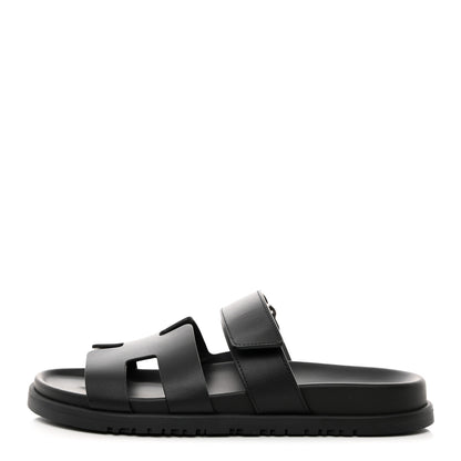 Hermes Calfskin Womens Chypre Sandals 38 Black 1 of 9