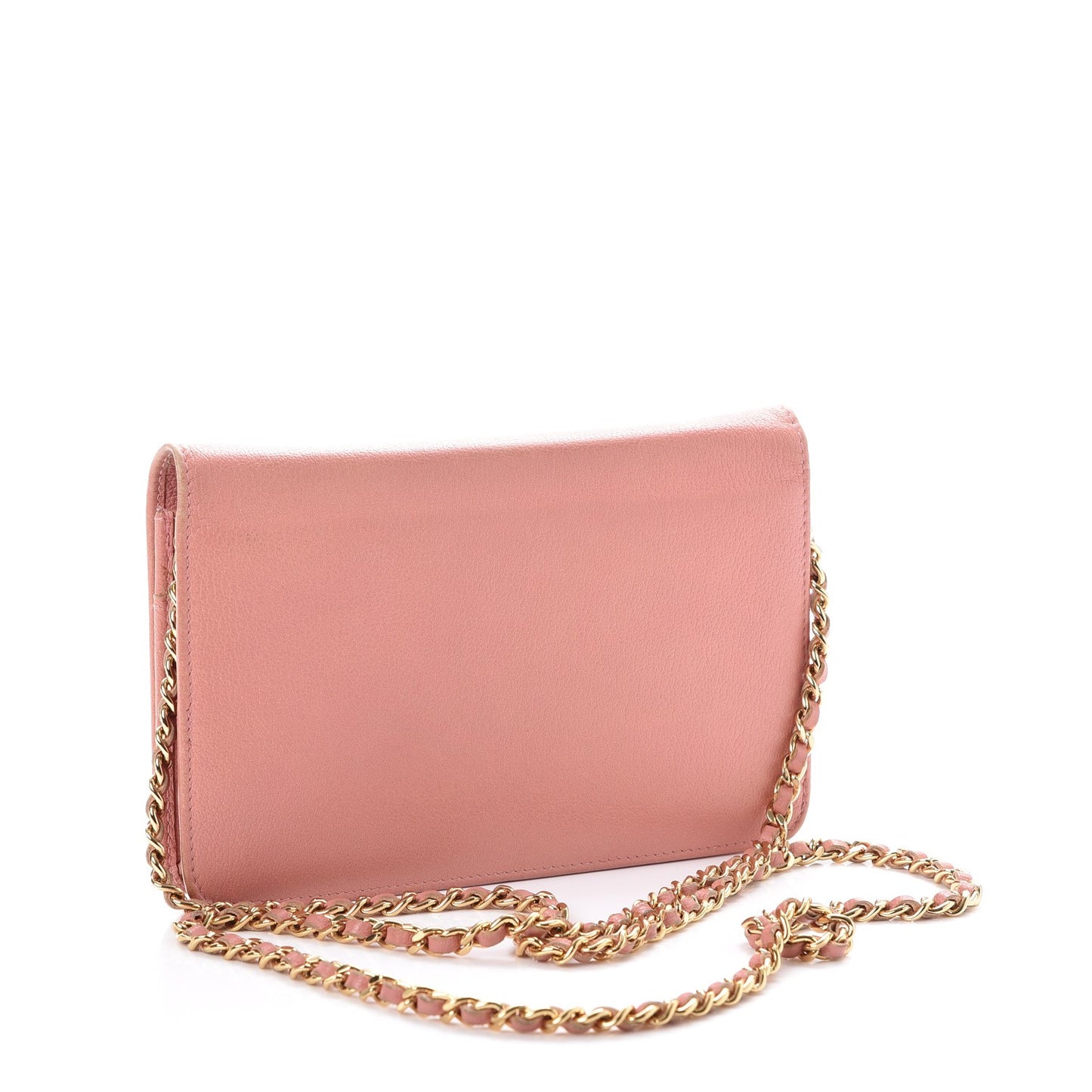Goatskin Embossed Camellia Wallet On Chain WOC Light Pink