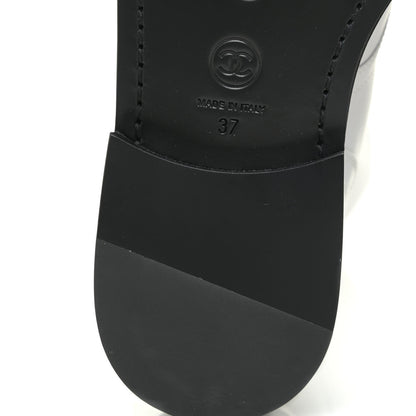 Chanel Calfskin Lace Up Logo Mid Calf Combat Boots 37 White Black 9 of 13