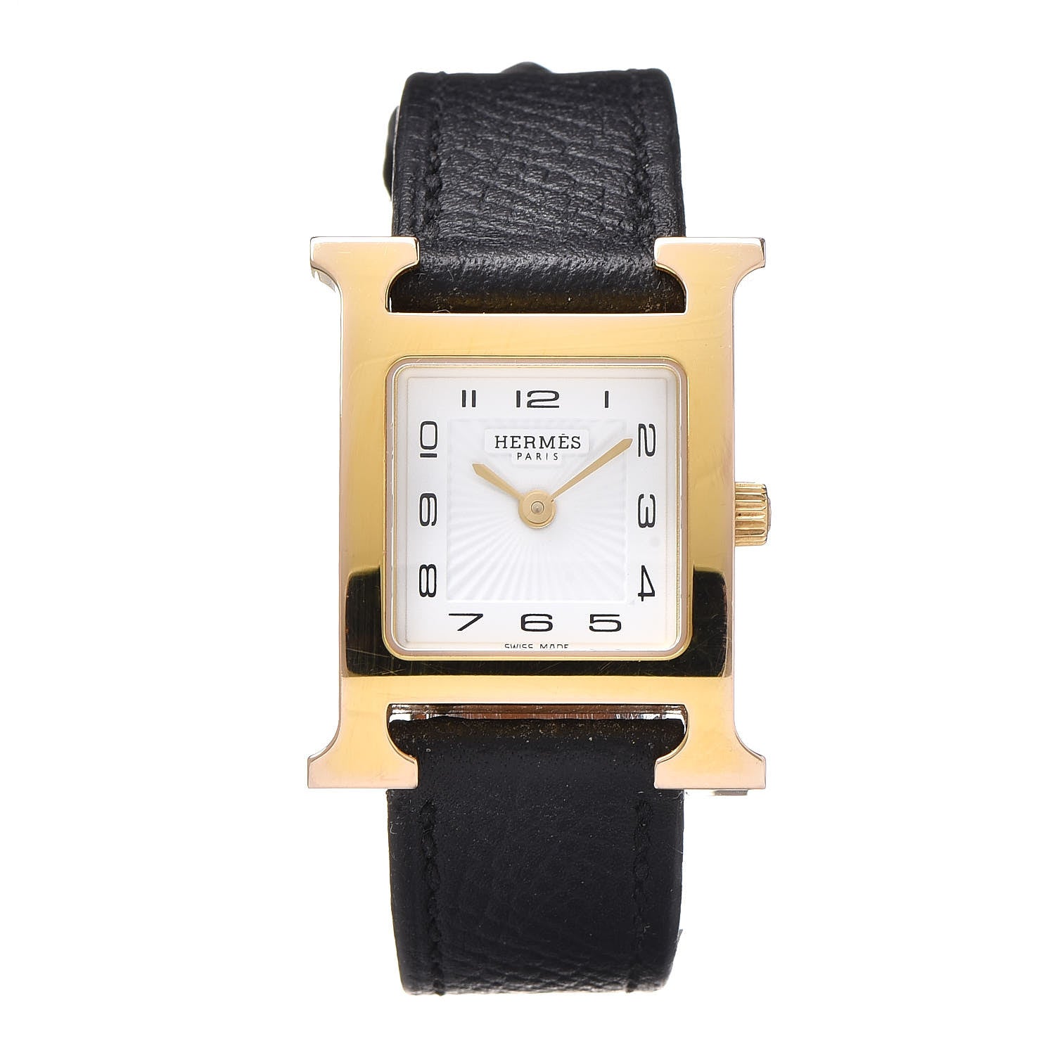 Hermes Stainless Steel Epsom 21mm Heure H Hour Quartz Watch Noir 1 of 10