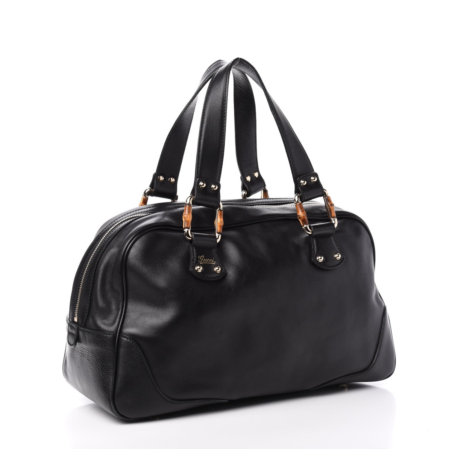 Gucci Calfskin Bamboo Boston Black 3 of 11