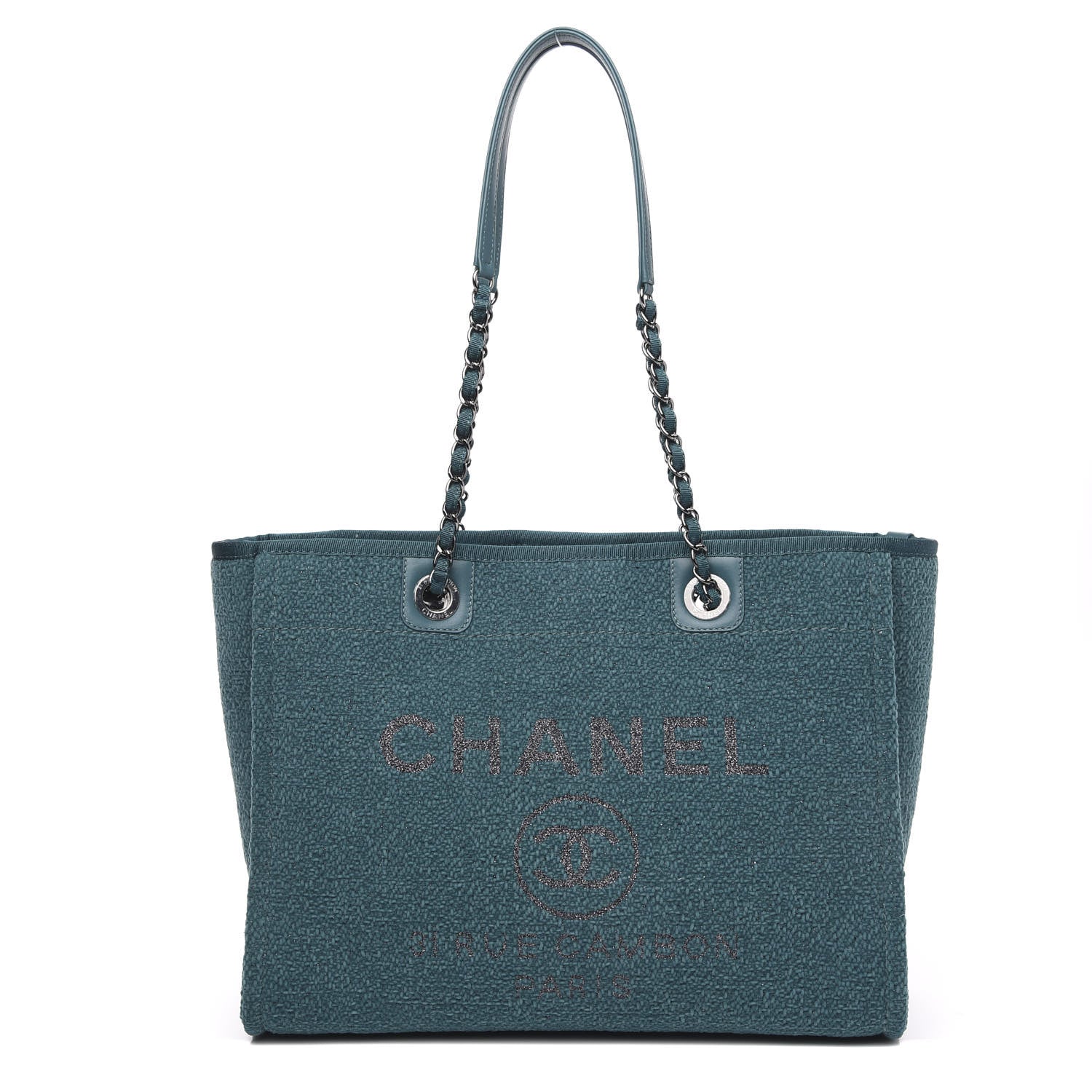 Chanel Lurex Boucle Small Deauville Tote Turquoise 1 of 9