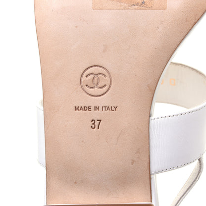 Chanel Lambskin CC Thong Sandals 37 White 7 of 20