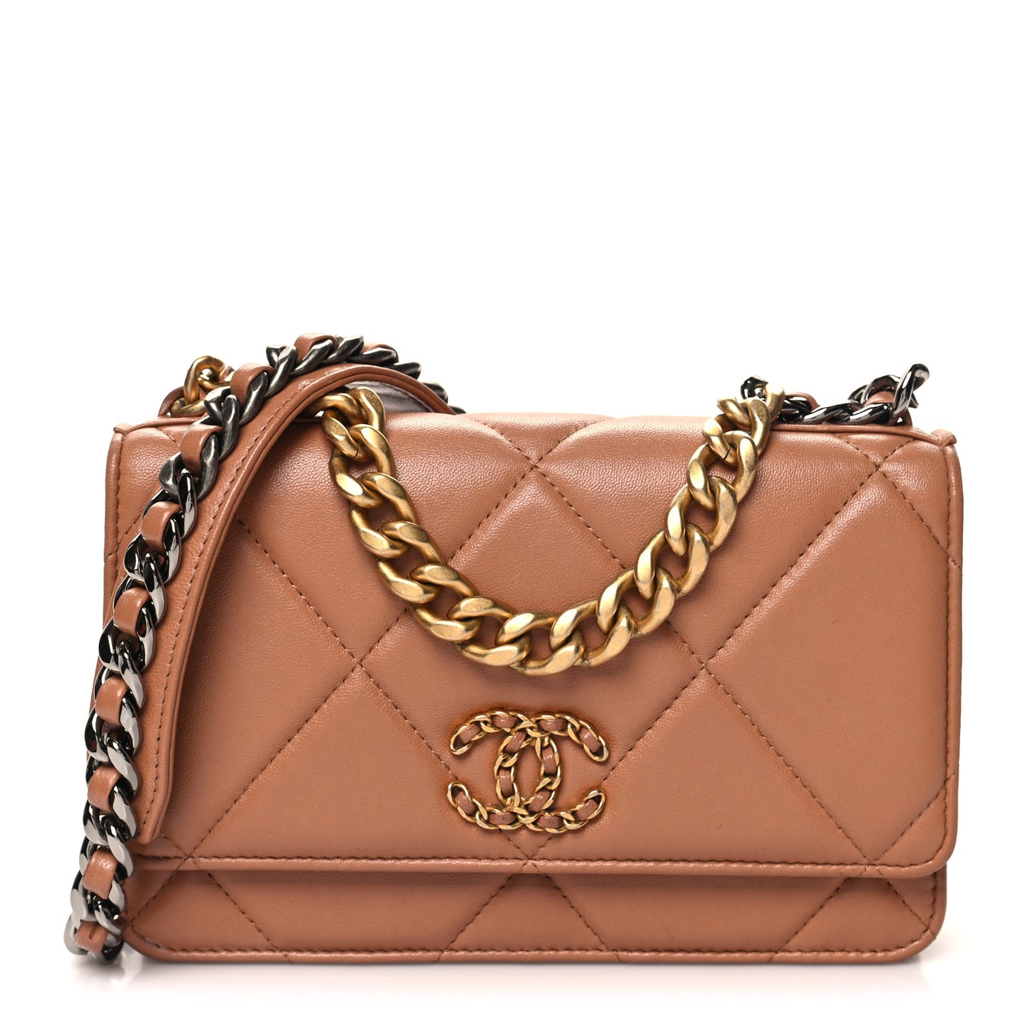 Lambskin Quilted 19 Wallet On Chain WOC Brown