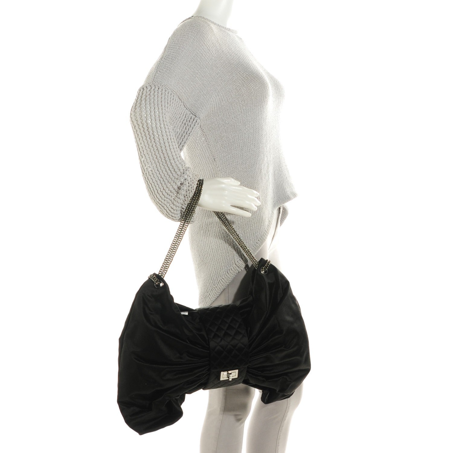 Chanel Satin Large Bow Bag Black 2 of 8