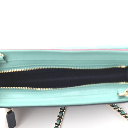 Chanel Goatskin Quilted Tri-Color In & Out Chain Wallet Navy Turquoise Pink 5 of 12