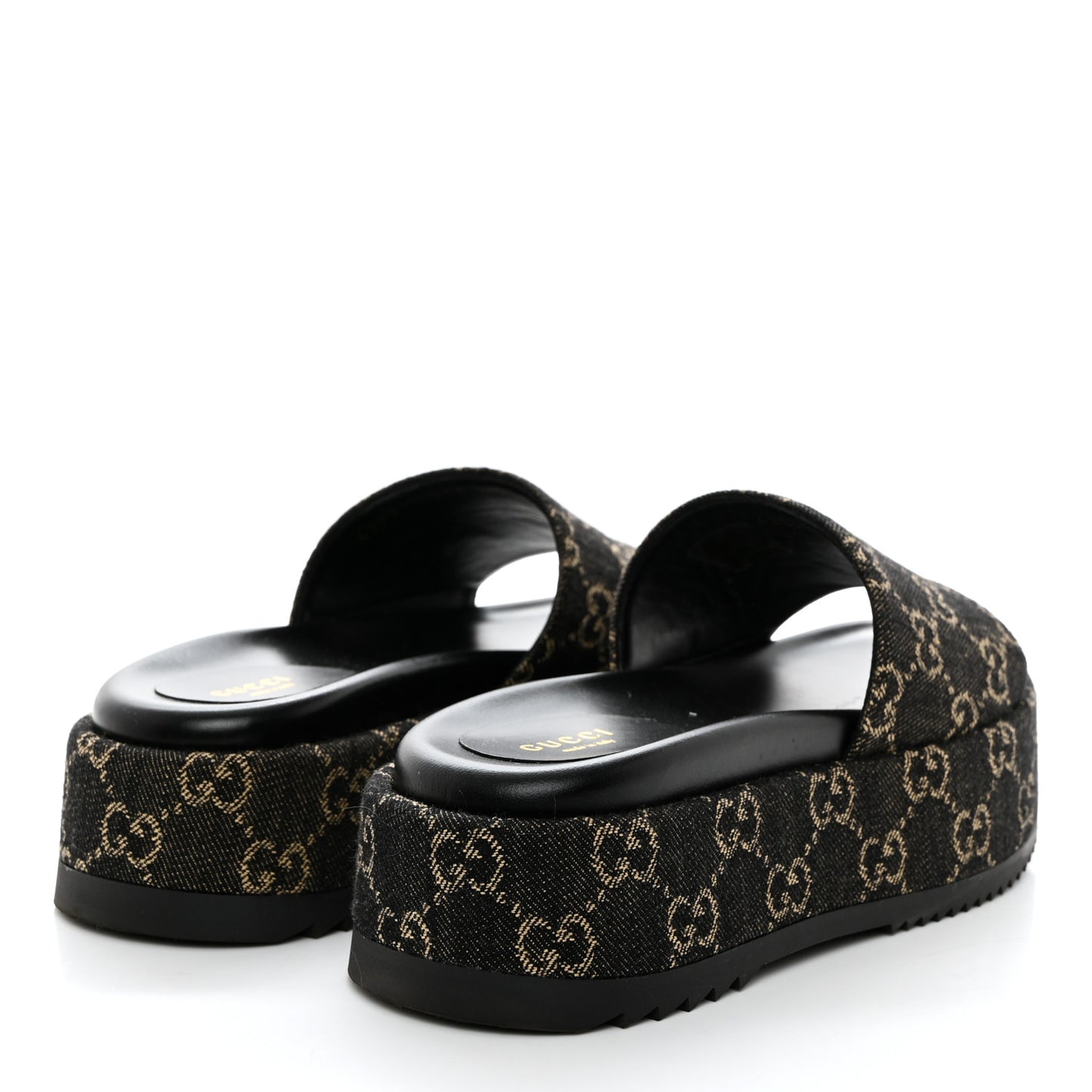 Jacquard Black Denim GG Monogram Angelina Platform 55mm Slide Sandals 36.5 Black Ivory