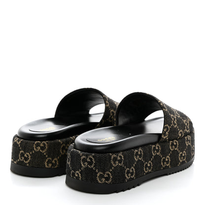 Gucci Jacquard Black Denim GG Monogram Angelina Platform 55mm Slide Sandals 36.5 Black Ivory 4 of 9