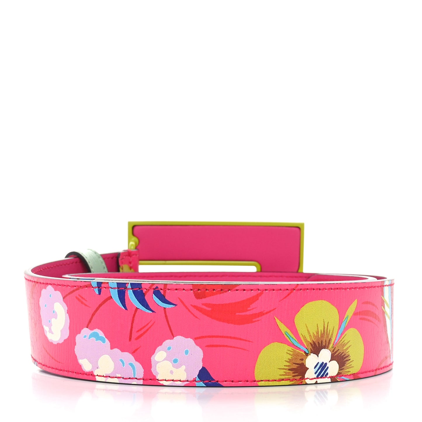 Calfskin Floral Heron G Cube Memorable Buckle 40mm Belt 75 30 Pink Green Multicolor