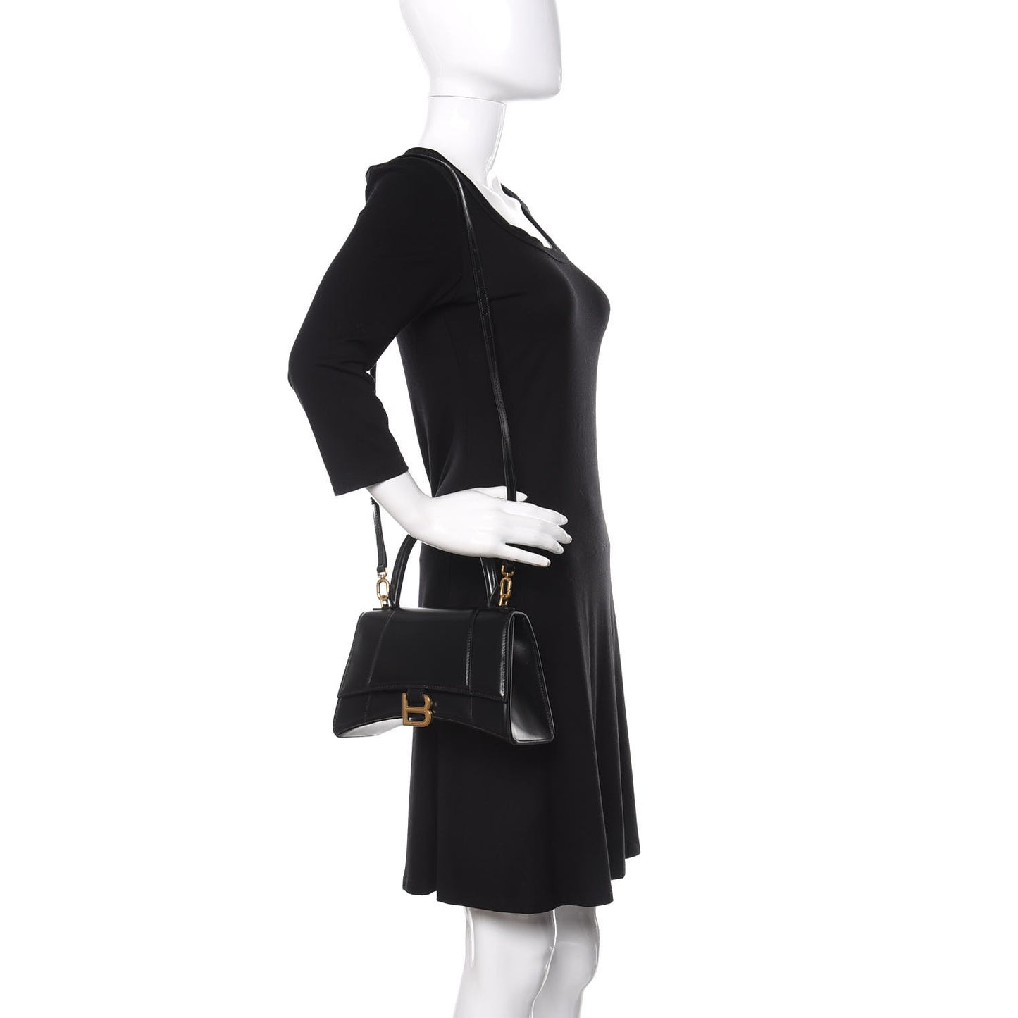 Shiny Box Calfskin Small Hourglass Top Handle Bag Black