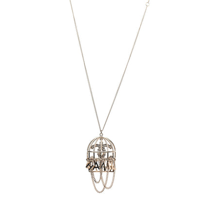 Chanel Metal Crystal Logo Bird Cage Necklace Gold 1 of 4
