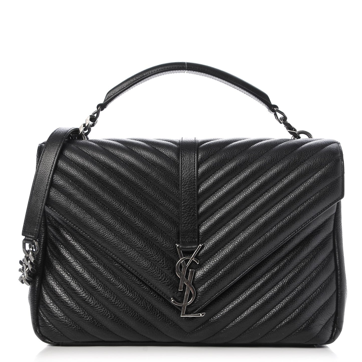 Sheepskin Matelasse Chevron Monogram Large College Satchel Black